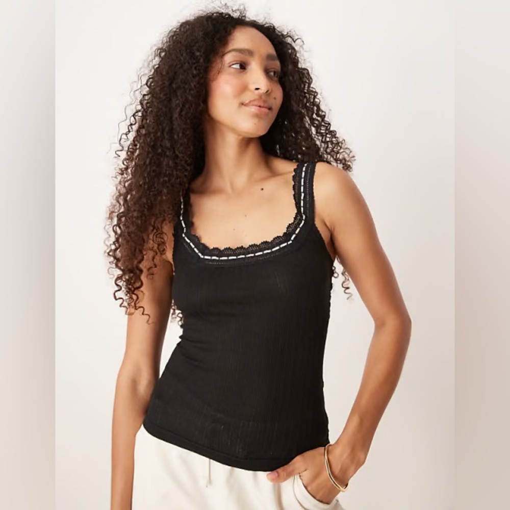Nwt Free People only you ribbon detail tank top in‎ black